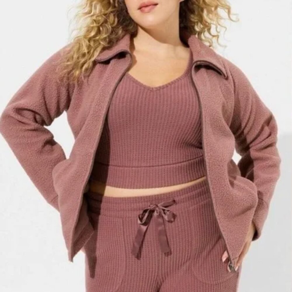 Torrid Mauve (Rose Taupe) Sherpa Lounge Funnel-Neck Zip Up Size 3